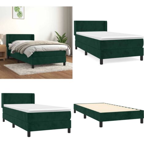 Cama box spring con colchón terciopelo verde oscuro 90x190 cm - Colchón de muelles - Terciopelo