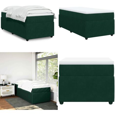 Cama box spring con colchón terciopelo verde oscuro 90x190 cm - Colchón de muelles - Terciopelo