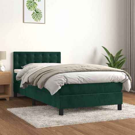 Cama box spring con colchón terciopelo verde oscuro 90x200 cm