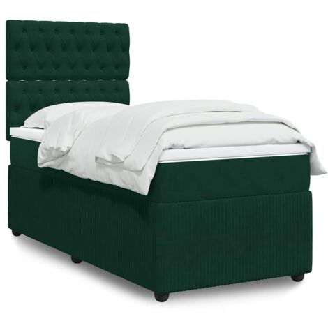 Cama box spring con colchón terciopelo verde oscuro 90x200 cm