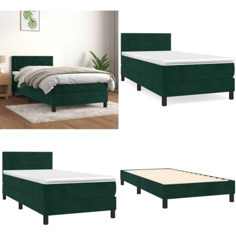 Cama box spring con colchón terciopelo verde oscuro 90x200 cm - Colchón de muelles - Cama de muelles