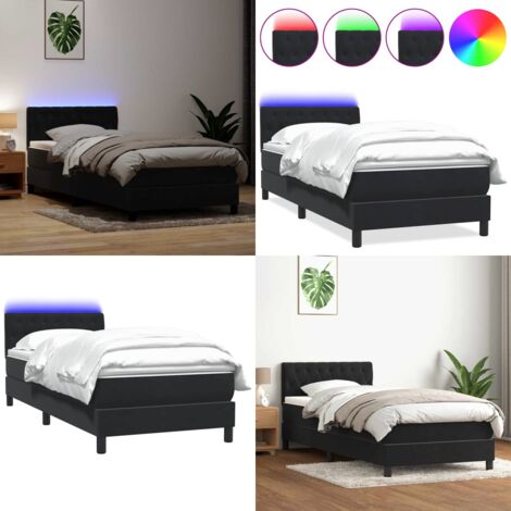 Cama box spring con colchón y LED cuero sintético negro 80x220 cm - Cama con luz LED - Cama con cabecero ajustable