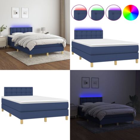 Cama box spring con colchón y LED tela azul 120x200 cm - Cama box spring - Colchón con luz LED