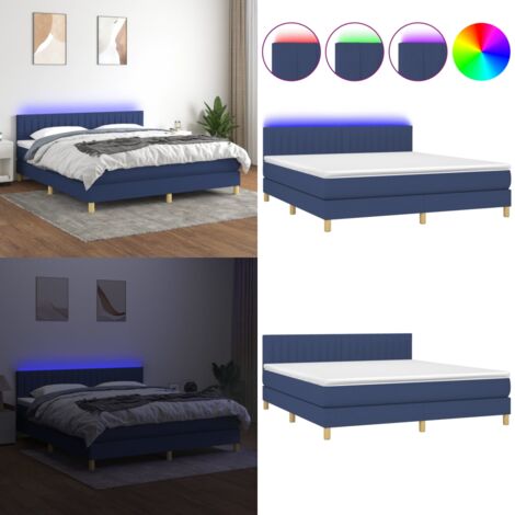 Cama box spring con colchón y LED tela azul 180x200 cm - Cama box spring - Colchón con luz LED