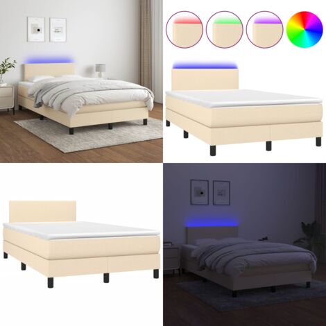 Cama box spring con colchón y LED tela crema 120x200 cm - Cama con led - Cama con luz led