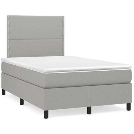 Cama box spring con colchón y LED tela gris claro 120x190 cm
