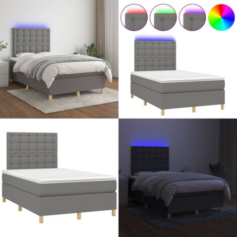 Cama box spring con colchón y LED tela gris oscuro 120x200 cm - Cama box spring - Colchón con LED
