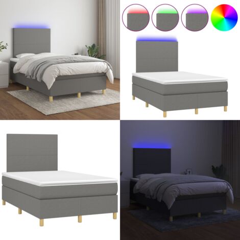 Cama box spring con colchón y LED tela gris oscuro 120x200 cm - Cama box spring - Colchón con LED