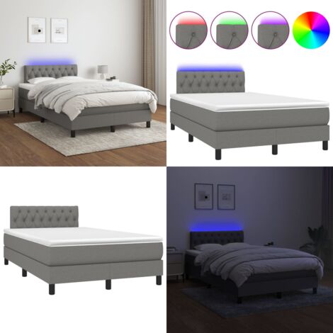 Cama box spring con colchón y LED tela gris oscuro 120x200 cm - Cama con luz LED - Cama con muelles ensacados