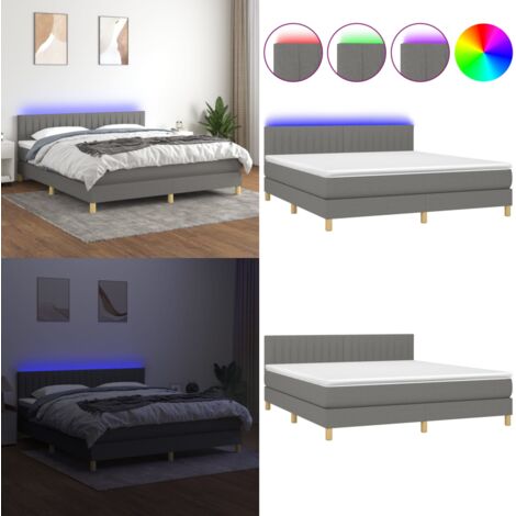 Cama box spring con colchón y LED tela gris oscuro 160x200 cm - Cama box spring - Colchón con luz LED