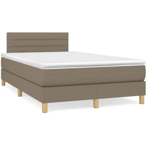 Cama box spring con colchón y LED tela gris taupe 120x190 cm