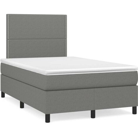 Cama box spring con colchón y LED tela marrón oscuro 120x190 cm