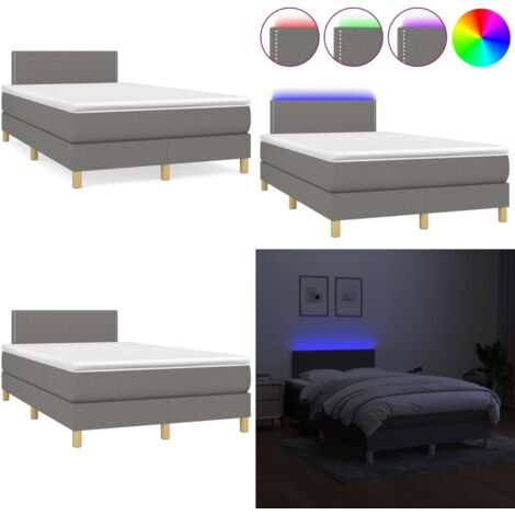 Cama box spring con colchón y LED tela marrón oscuro 120x190 cm - Cama box spring - Colchón con LED
