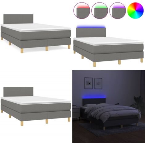 Cama box spring con colchón y LED tela marrón oscuro 120x190 cm - Cama box spring - Colchón con LED