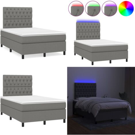 Cama box spring con colchón y LED tela marrón oscuro 120x190 cm - Cama box spring - Colchón con luz LED