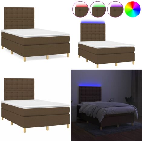 Cama box spring con colchón y LED tela marrón oscuro 120x190 cm - Cama box spring - Colchón con luz LED