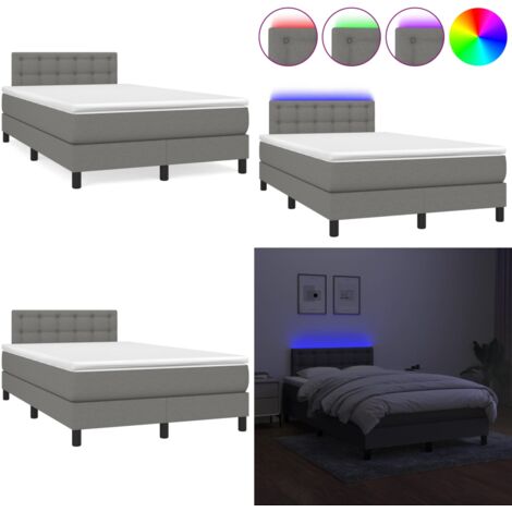 Cama box spring con colchón y LED tela marrón oscuro 120x190 cm - Cama box spring - Colchón con muelles ensacados