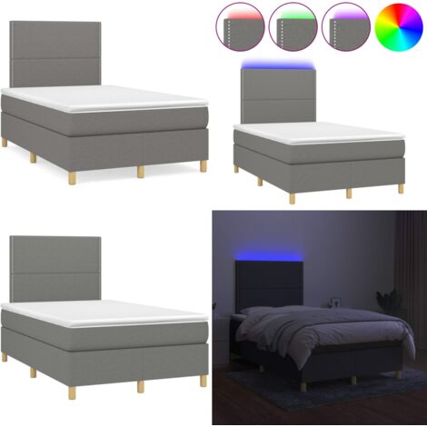 Cama box spring con colchón y LED tela marrón oscuro 120x190 cm - Cama con cabecero ajustable - Cama con colchón ensacado