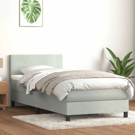 Cama box spring con colchón y LED terciopelo gris claro 80x210 cm
