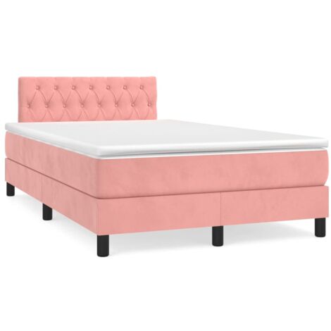 Cama box spring con colchón y LED terciopelo rosa 120x190 cm