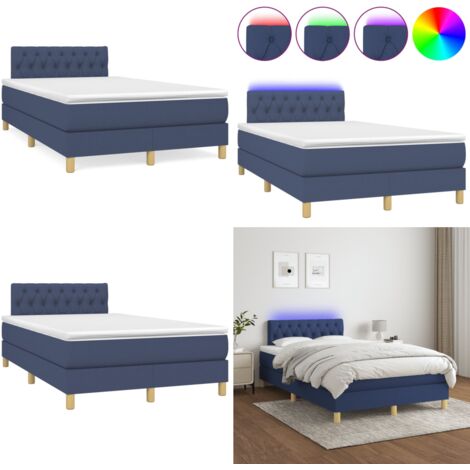 Cama box spring con colchón y luces LED tela azul 120x190 cm - Cama box spring - Cama con colchón