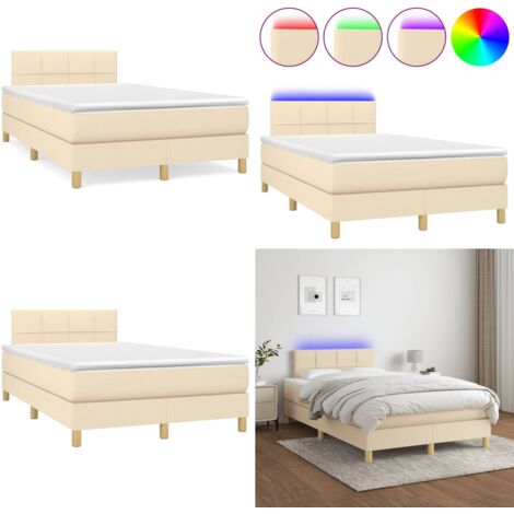 Cama box spring con colchón y luces LED tela crema 120x190 cm - Cama con cabecero ajustable - Cama con muelles ensacados