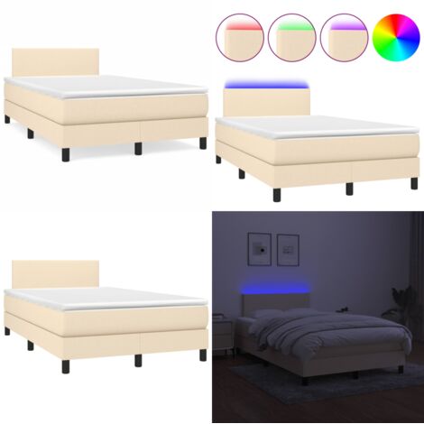 Cama box spring con colchón y luces LED tela crema 120x190 cm - Colchón LED - Cama con luces