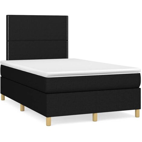Cama box spring con colchón y luces LED tela negro 120x190 cm