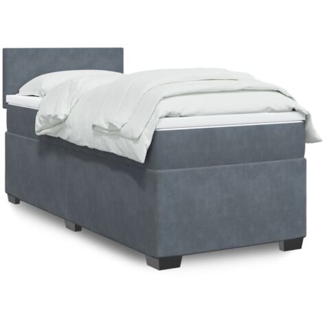 Cama box spring individual con colchón terciopelo gris oscuro
