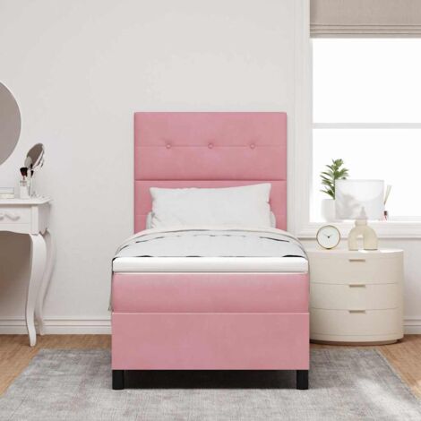 Cama Box Spring LED con colchón Rosa 80 x 200 cm Terciopelo