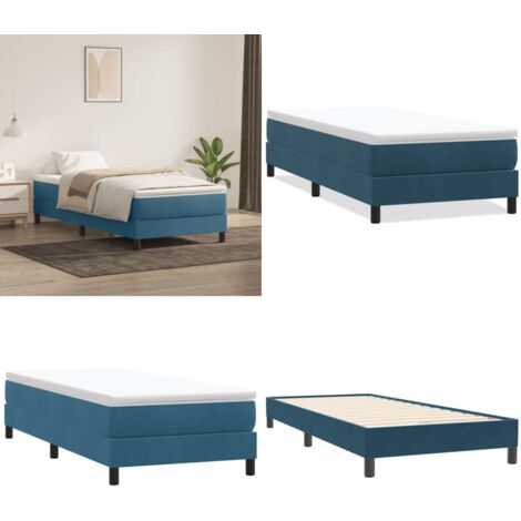 Cama box spring sin colchón azul oscuro terciopelo 100x220 cm - Cama box spring - Cama con soporte