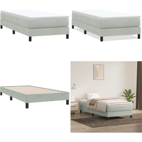Cama box spring sin colchón terciopelo gris claro 80x210 cm - Cama de terciopelo - Cama con soporte