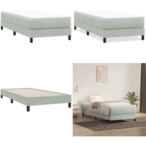 Cama box spring sin colchón terciopelo gris claro 90x210 cm - Cama de terciopelo - Cama sin colchón
