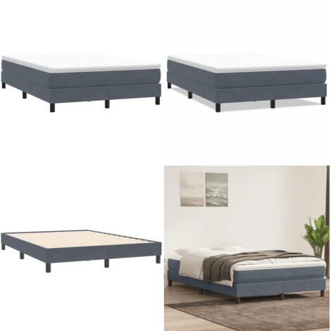 Cama box spring sin colchón terciopelo gris oscuro 160x210 cm - Cama con somier - Cama de terciopelo