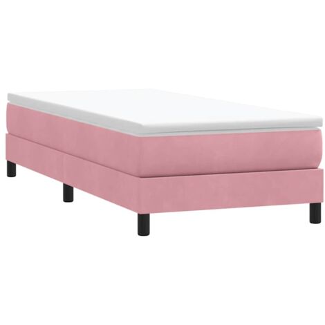 Cama box spring sin colchón terciopelo rosa 90x210 cm