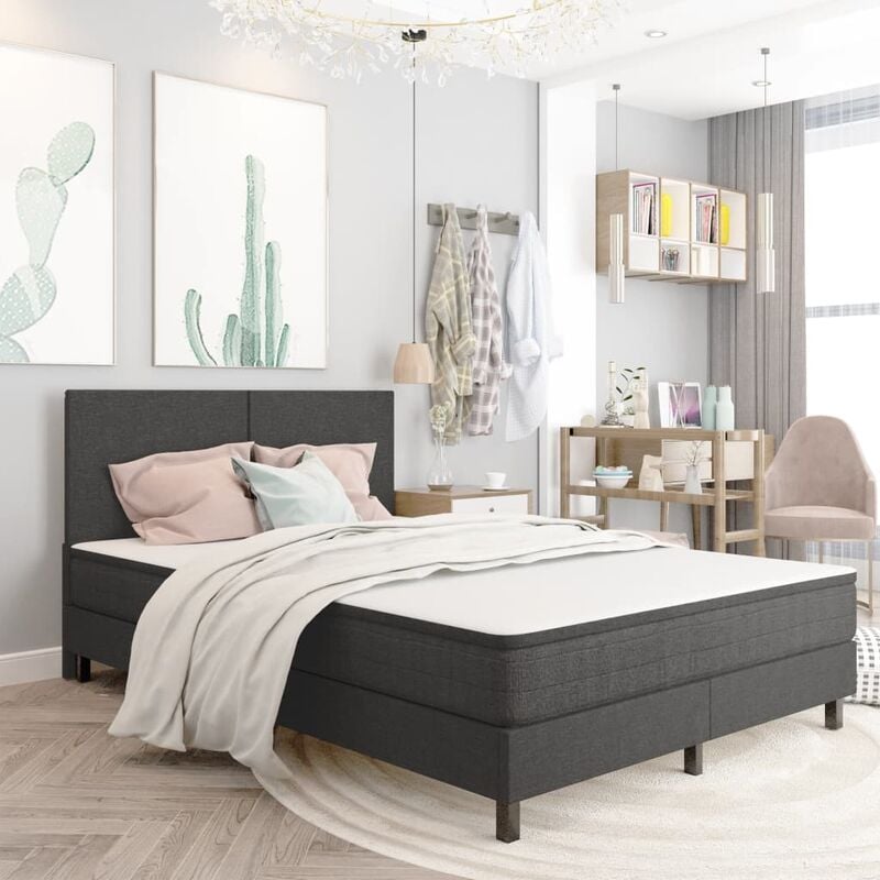 

Cama box spring tela gris oscuro 160x200 m - Gris