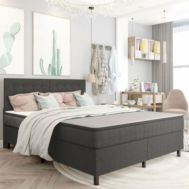 

Cama box spring tela gris oscuro 180x200 cm