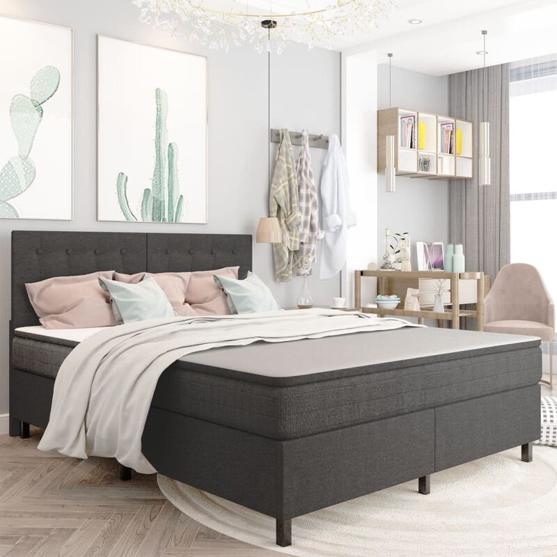 

Cama box spring tela gris oscuro 180x200 cm