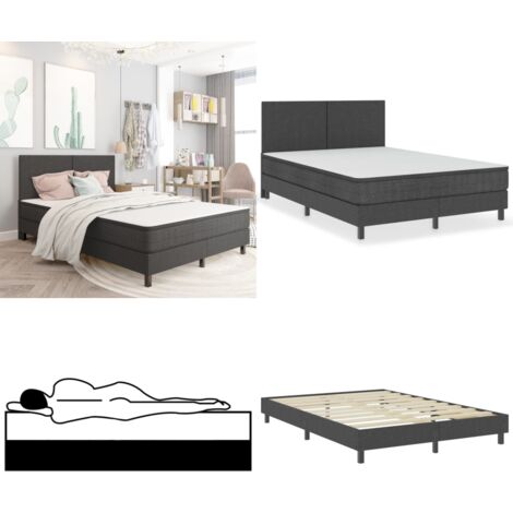 Cama box spring tela gris oscuro 180x200 cm - Colchón de muelles - Cama gris oscuro
