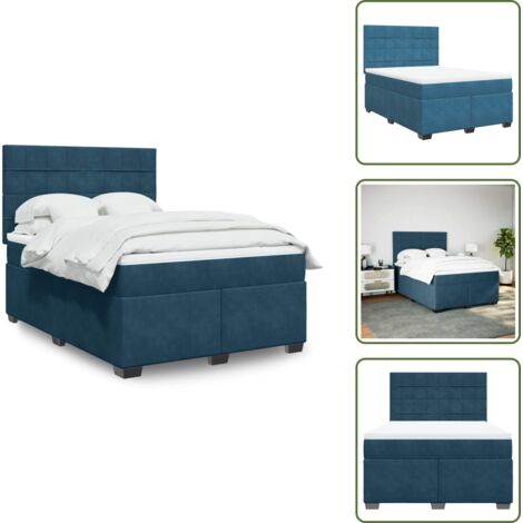 Cama box spring - vidaXL Cama box spring con colchón terciopelo azul 160x200 cm - Cama con cabecero ajustable
