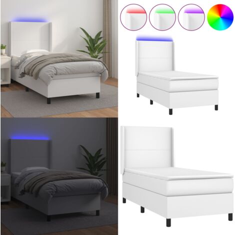 Cama box spring y colchón LED cuero sintético blanco 80x200 cm - Colchón LED - Cuero sintético