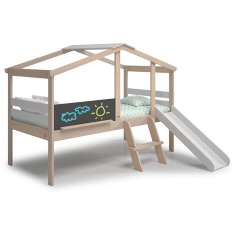 Cama cabaña con tobogán Rushi Blanco - Oak Soft (ancho) x 147cm (alto)