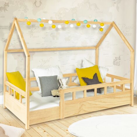 IDMARKET Cama cabina infantil 80 x 160 CM madera NEREE con somier y barandillas