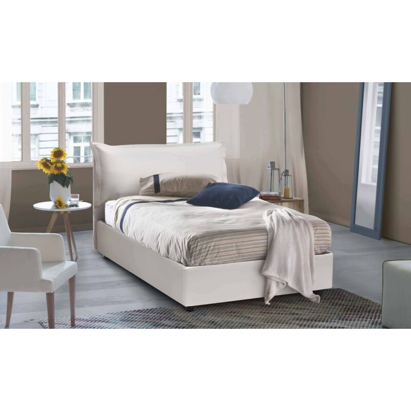 

Cama doble Veronica con contenedor, Made in Italy, en ecopiel, 120x190 cm, con apertura frontal, Blanco, con colchón incluido - Talamo Italia