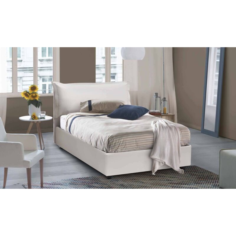 

Cama doble Veronica con contenedor, Made in Italy, en cuero ecológico, 120x190 cm, con apertura frontal, Blanco - Talamo Italia