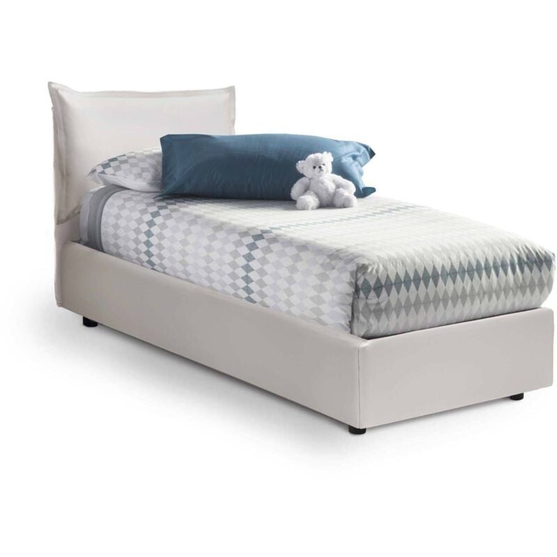

Cama individual Veronica con contenedor, Made in Italy, en cuero ecológico, 80x190 cm, con apertura lateral, Blanco, con colchón incluido - Talamo
