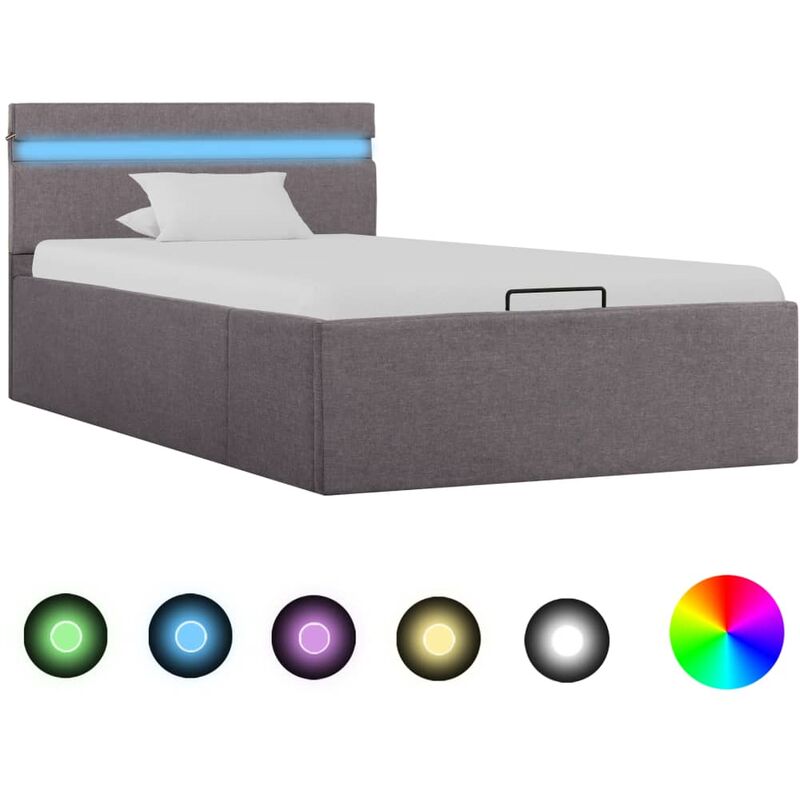 

Cama canapé hidraúlica almacenaje LED tela gris topo 100x200 cm - Marrón