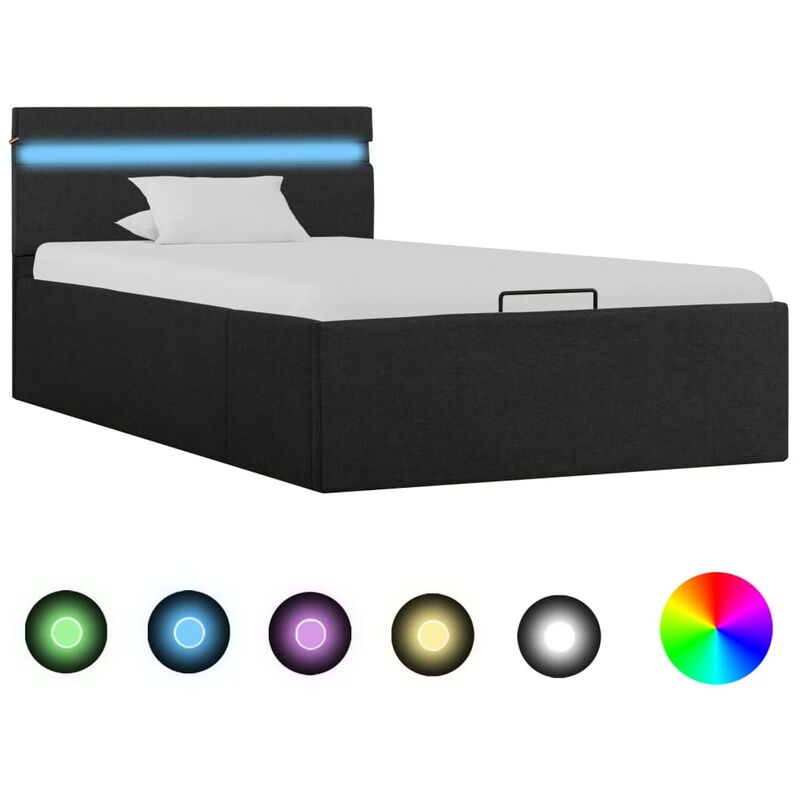 

Cama canapé hidráulica almacenaje LED tela gris oscuro 90x200cm - Gris