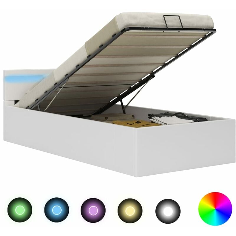 

Cama canapé hidráulica con LED cuero sintético blanco 90x200 cm - Blanco