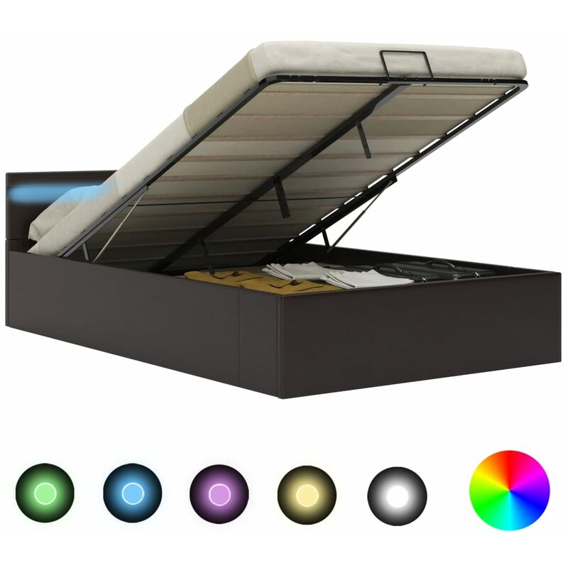 

Cama canapé hidráulica con LED cuero sintético gris 140x200 cm - Gris